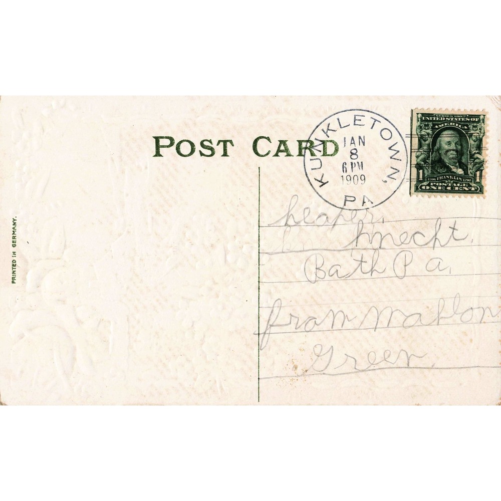 Antique Postcard Best Wishes Embossed Roses Forget-Me-Nots Cottage Boater 1909 - Picture 2 of 2